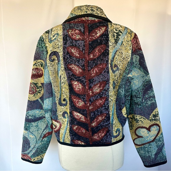 VTG KOKOPELLI WOVEN TAPESTRY ABSTRACT CROPPED BOXY BOLERO JACKET BLAZER SzM - Picture 2 of 12